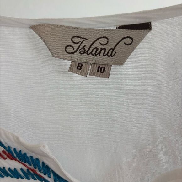 Island Boho White Cotton Embroidered Beaded Tunic Top - Picture 9 of 10